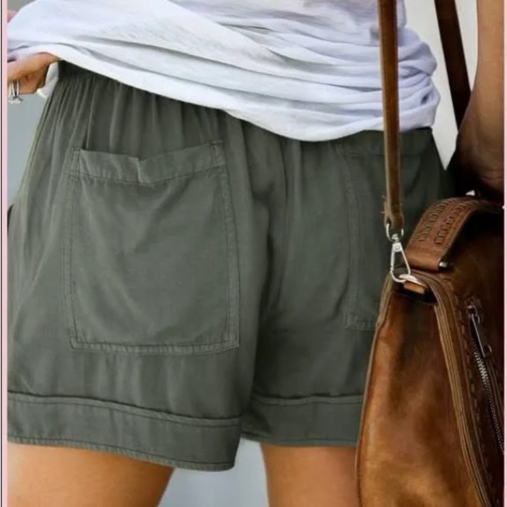 Lily Clothing 100% Cotton Drawstring Shorts, Olive Green, Size XL - Picture 2 of 9